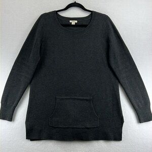 Caslon Women’s Tunic Sweater Size M Black/Gray Cotton/Acrylic Kangaroo Pocket